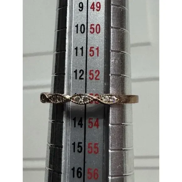 Sterling Silver Rose Gold Twist Helix Clear Stone Fashion Ring - Picture 2 of 4